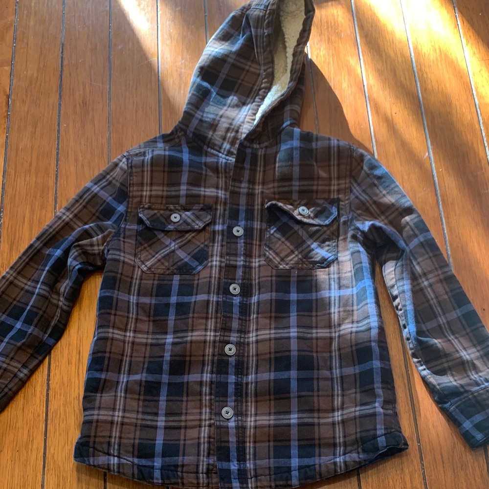 Cherokee Brown and Blue Plaid Hooded Shirt